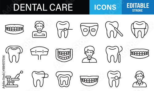 Oral health linear icons set for medical UI and infographics
