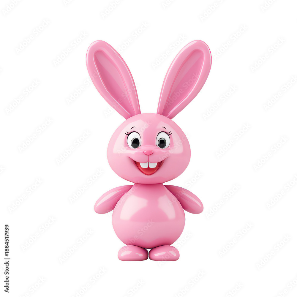 Fototapeta premium Cute Pink Cartoon Bunny Character with Big Ears and Cheerful Expression