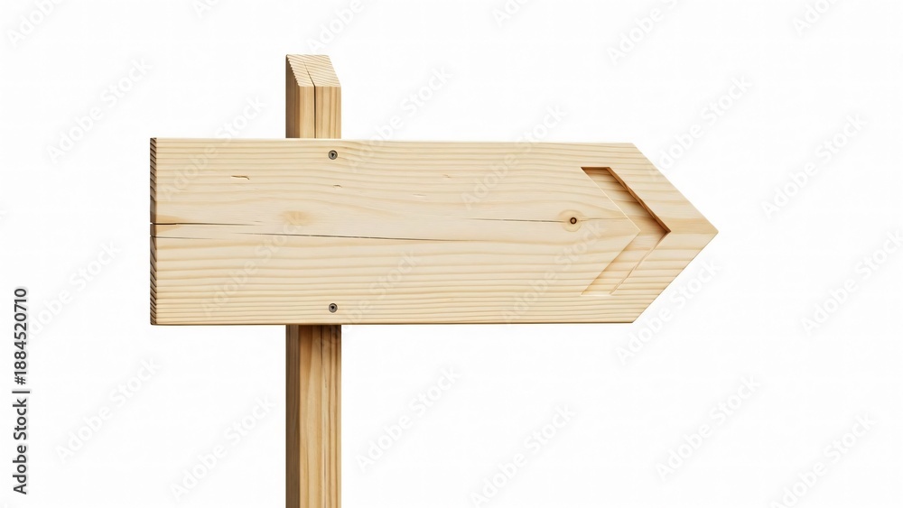 Fototapeta premium A simple wooden arrow sign pointing right, isolated on a white background isolated on white background