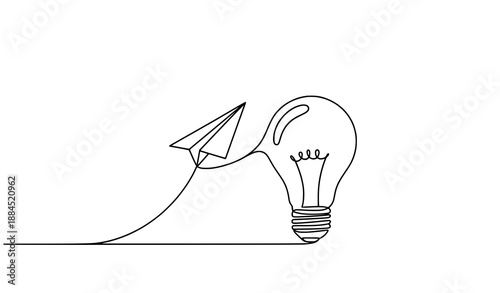 Business growth and vision paper plane light bulb one line icon vector illustration