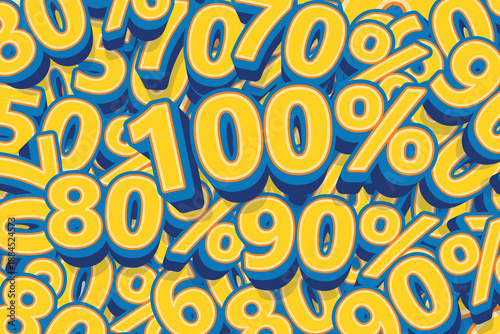 top view percentage numbers layered on top of one another., visual style is cartoonish, promotional sales advertisements background