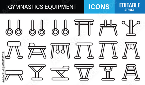 Gymnastics apparatus symbol pack with editable stroke vectors