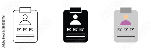 Modern ID card and user profile icons presented in outline, solid, and colored variations for diverse digital design needs in business and personal applications