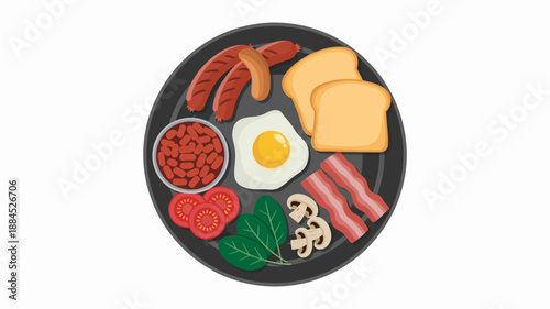 A delightful illustration of a traditional full english breakfast with all the classic ingredients