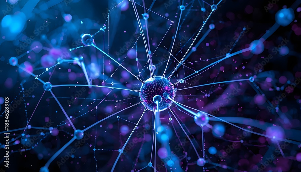 Fototapeta premium Futuristic AI Neural Network Visualization, Glowing Abstract Structure, Digital Brain Synapse