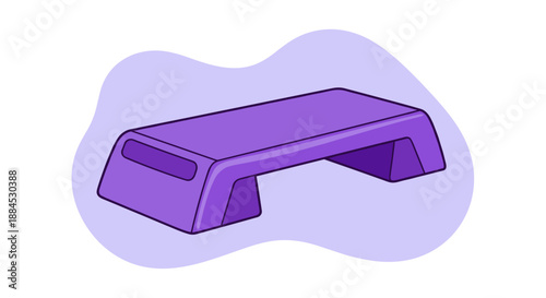 Purple plastic aerobic step platform for fitness and exercise exercises isolated on a light purple abstract background.