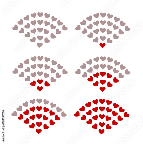 A creative vector illustration of a heart shaped wifi signal strength indicator showing different connection levels using love symbols
