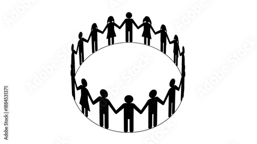 A group of diverse people holding hands in a circle on a white background, symbolizing unity and solidarity on a kuda chinese day.