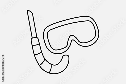 The image features a clean black-and-white outline of a diving mask and a snorkel tube.