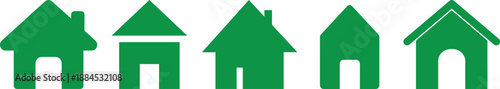 green house icons, minimalistic home silhouettes, simple house symbols, vector graphic design elements, flat residential architecture illustrations