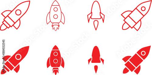 Fotografia rocket launch icon set with outline and solid space startup innovation and space