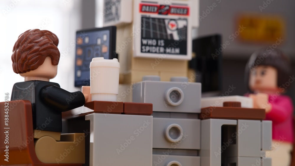 Fototapeta premium Tambov, Russian Federation - January 06, 2025 A Lego office with office workers on their workplaces.