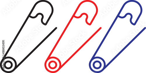 safety pin, hook, binder clip, classic office supplies, minimalist design, simple shapes, geometric, vector illustration