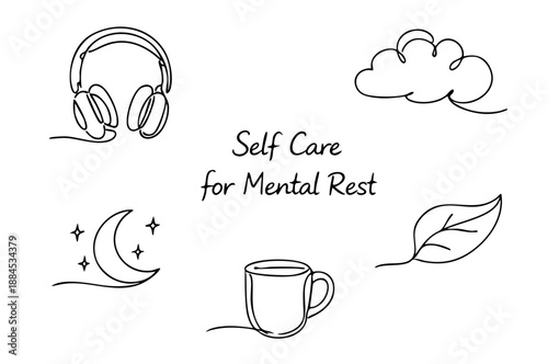 Self Care for Mental Rest Doodle Icons Set