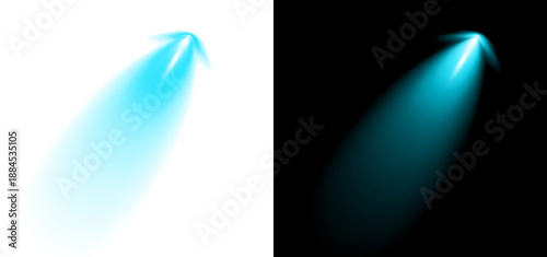 Photography Bright cyan spotlight beam shooting diagonally upwards showcasing light renderin