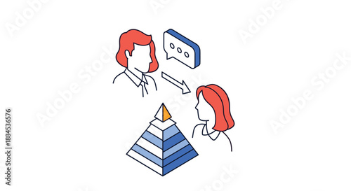 Concept of mentorship or coaching, showing one person giving advice to another, illustrated with a pyramid representing structure.