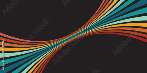 Abstract background of rainbow groovy Wavy Line design in 1970s Hippie Retro style. Vector pattern ready to use for cloth, textile, wrap and other. vector