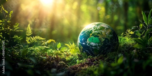 A breathtaking landscape showcasing a glowing earth amidst fruitful flora.