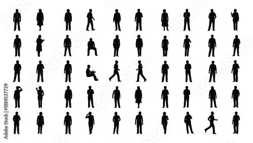 Collection of silhouetted human figures isolated on white background, Vector