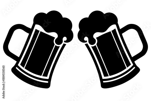 Two Beer Mugs Clinking Silhouette Vector Icon for Celebration and Party Design