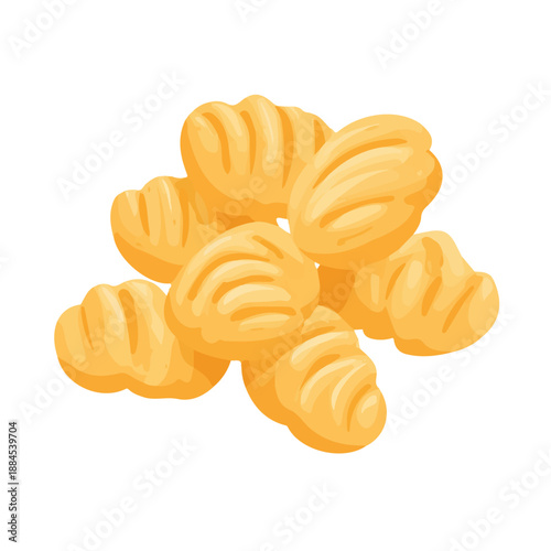 Gnocchi, clean 2D vector flat illustration in minimal and modern style on a white background.