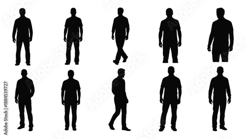 Silhouettes of people in various poses isolated on white background, Vector