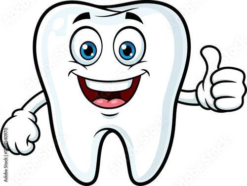 Happy Cartoon Tooth Giving Thumbs Up Dental Health Concept