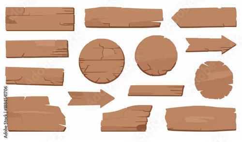 Vintage wooden signboard and plank vector illustration set isolated on white