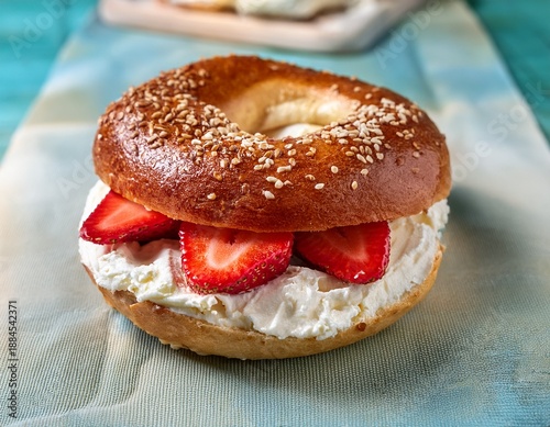 tasty handmade pastry cream cheese and strawberry bagel