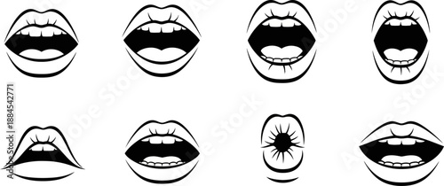 Collection of Open Mouth and Lips Icons Diverse Expressions of Sound Emotion and Communication