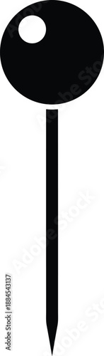 Black push pin silhouette icon, map marker thumbtack for office and school stationery, location pointer vector illustration, isolated on white background, sharp