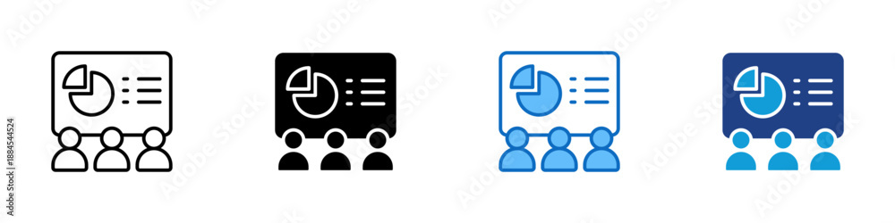 Fototapeta premium Training Multiple Style Icon Design Vector - Presentation board with audience figures, representing training, knowledge sharing, and skill development