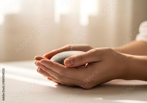 Wallpaper Mural Hands Holding Smooth Stone in Calm Zen Setting Torontodigital.ca