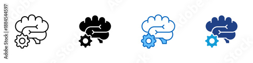Thinking Management Multiple Style Icon Design Vector - Brain with gear element, representing thinking management, mental control, and cognitive organization