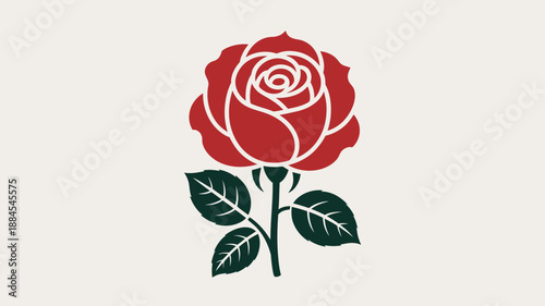 Single red rose with leaves Vector