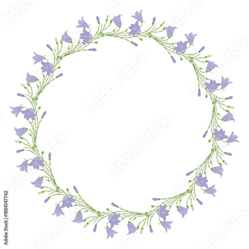 Bluebell Botanical Wreath, Spring Floral Frame. Hand drawn Bellflower Ring, Delicate Garden Wreath. Bluebell Border, Elegant Floral for Cards