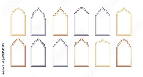 Set of vintage Islamic door and window shapes. Arabic style arch. Arabic arch windows and doors in traditional silhouette elements.