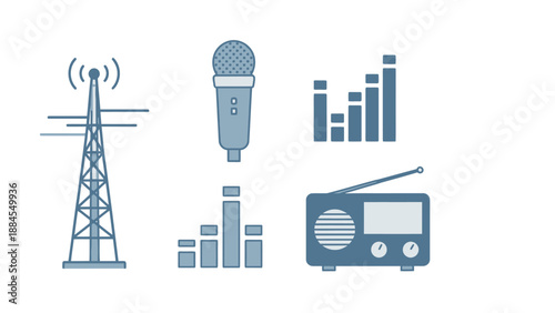 Radio communication technology icons set on white background vector