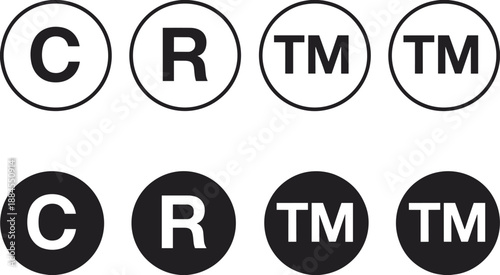 Copyright Trademark Registered Symbols Collection In Black And White Keywords: copyright, trademark, registered, symbol, c, r