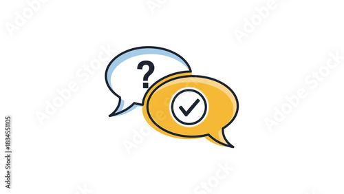 Question mark and checkmark speech bubbles illustration on white background