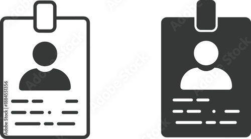 ID card icon with person silhouette in black and white outline and solid fill id card identification