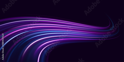 Powerful night expressway with abstract twirling lines and flowing liquid waves. 