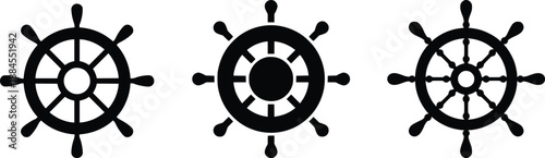 Ship Wheel Nautical Vector Icon Set – Maritime Steering Helm Symbols Isolated on White