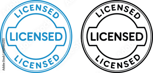 Licensed stamp seal in blue and black outline with text badge icon