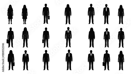 Silhouettes of professionals in business attire isolated on white background, Vector