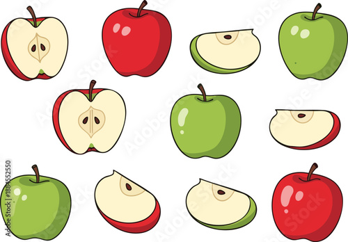 Apples of Different Colors and Cuts A Colorful Vector Illustration