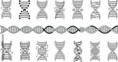 DNA double helix outline icon set genetics molecular biology chromosome black line vector illustration