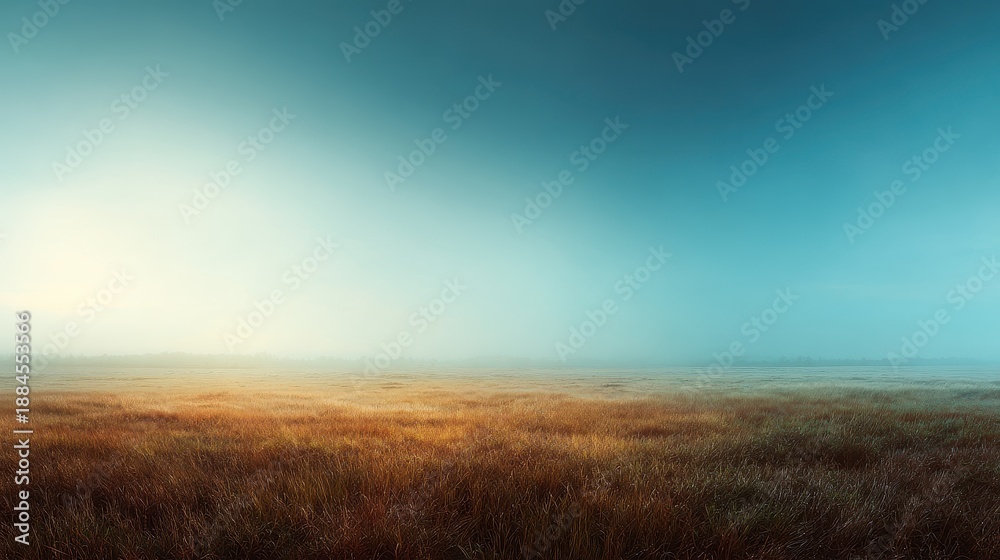 Fototapeta premium Plain horizon aftersun concept of openness and uncertainty copy space minimal freedom theme ethereal Double exposure open grassland backdrop. 