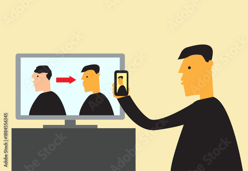 Deep Fake, Face Swap AI or Face Surgery concept. Editable Clip Art.