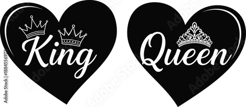King and queen hearts with crowns design